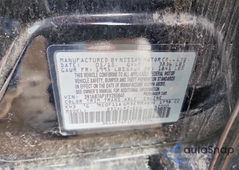 2015 Nissan Sentra S z USA, uszkodzony, nr VIN 3N1AB7AP1FY289846